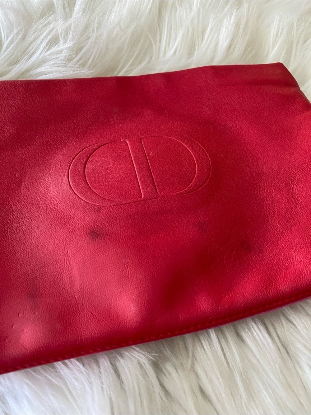 Christian Dior red/pink faux leather makeup bag-Embossed Logo - Picture 6 of 10